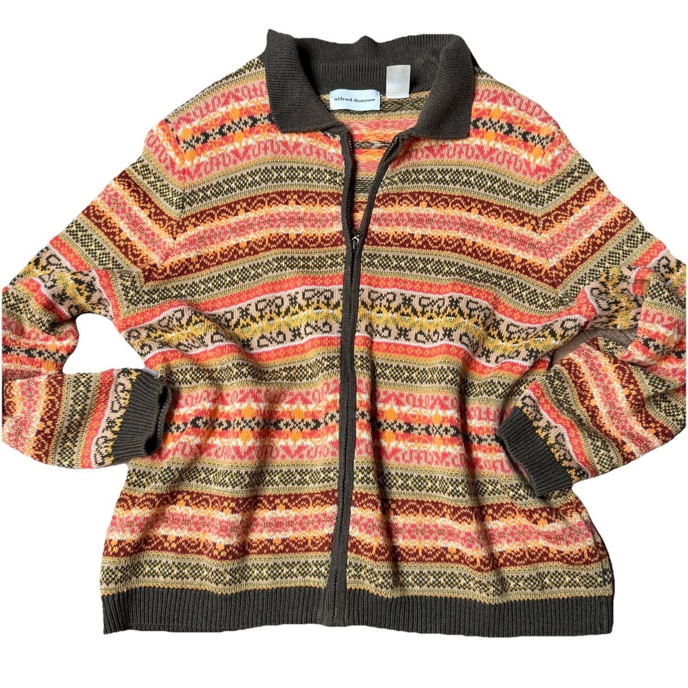 Alfred Dunner  VTG Women's Sweater Fair Isle Nordic Cardigan Sz-XL 43% RAMIE‎